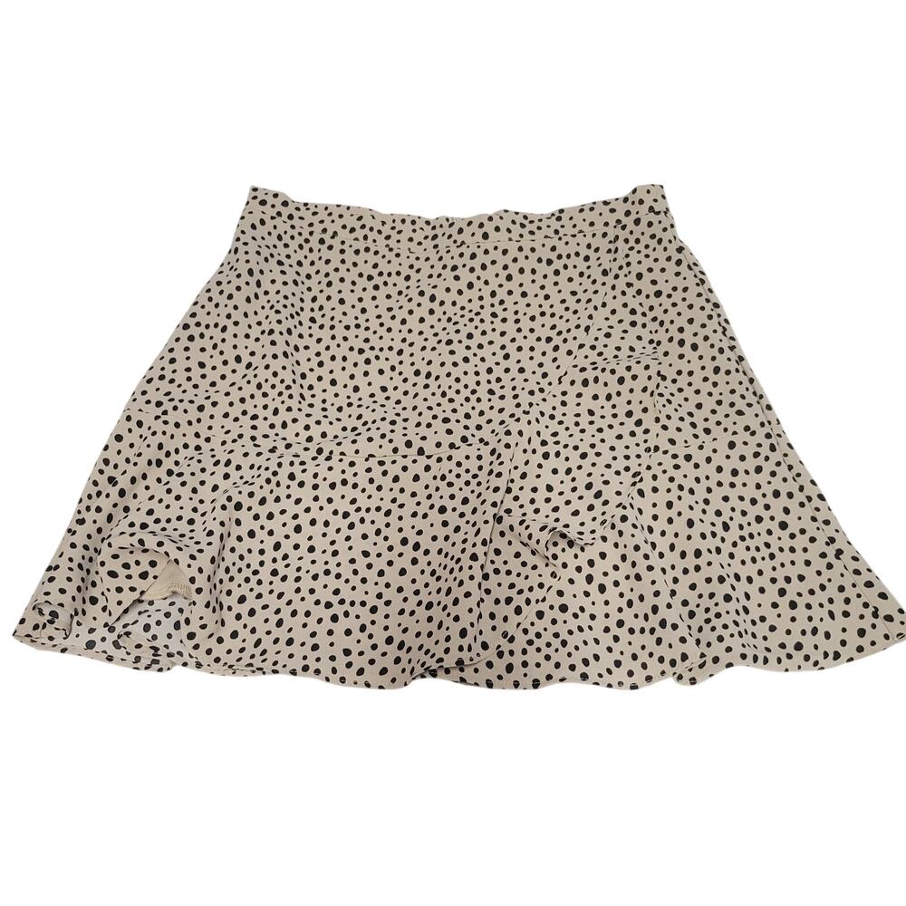 Altar'd State Polka Dot Mini Flare Wrap Skirt Tan/Cream Black Women's Size M